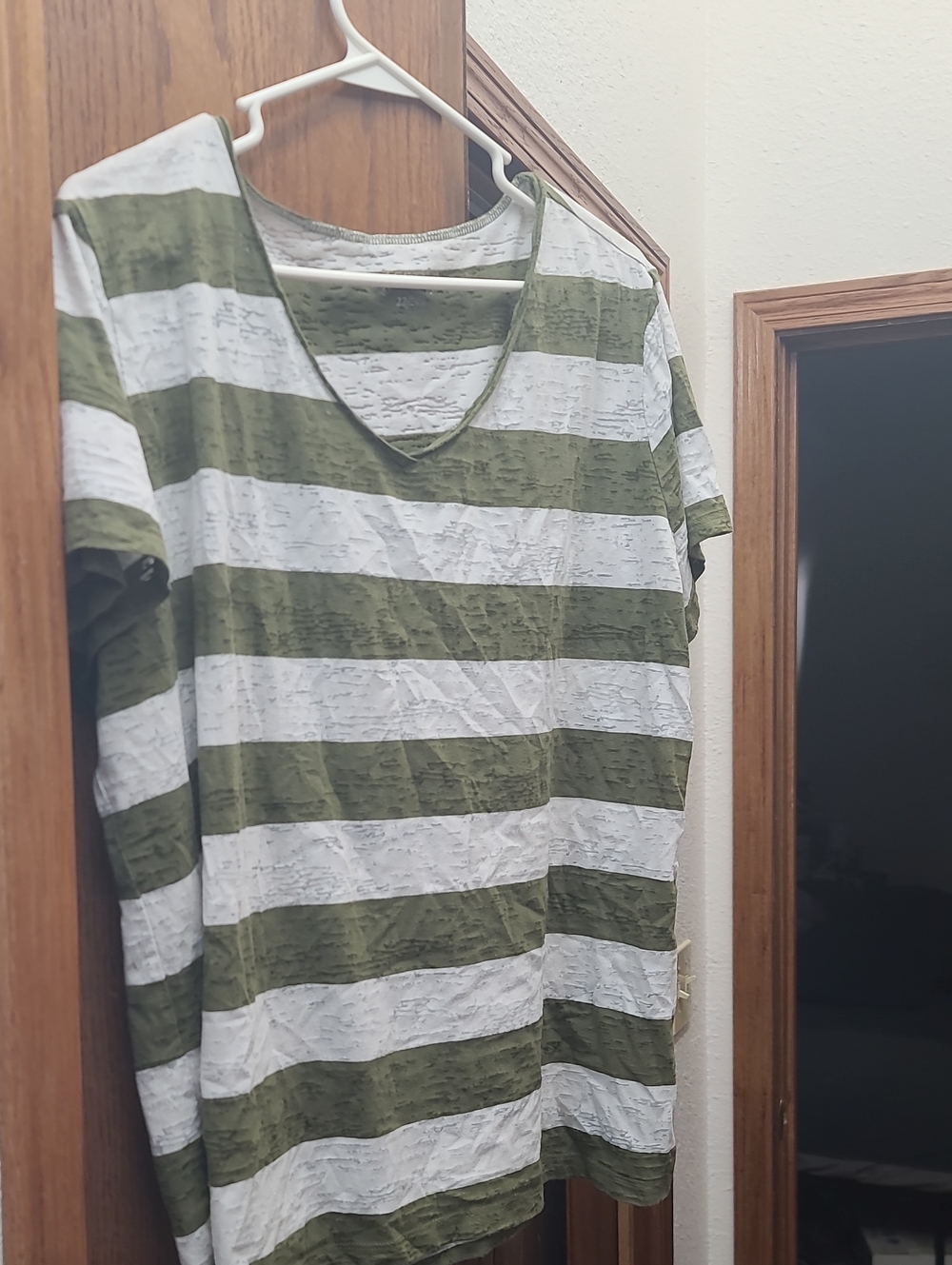 Cato Olive Green & White Striped V-Neck Top